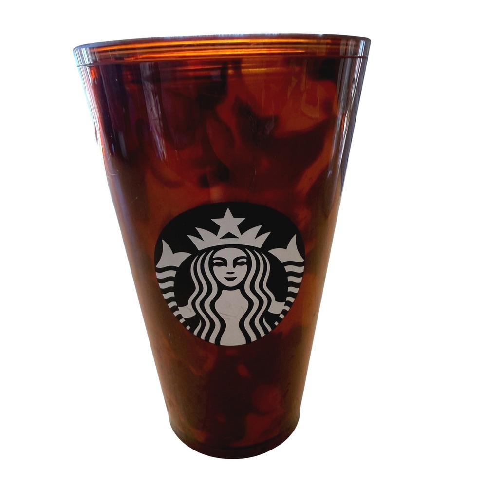 Starbucks Tortoise Shell Amber Brown Acrylic Cold Cup Tumbler‎ 16oz No Lid